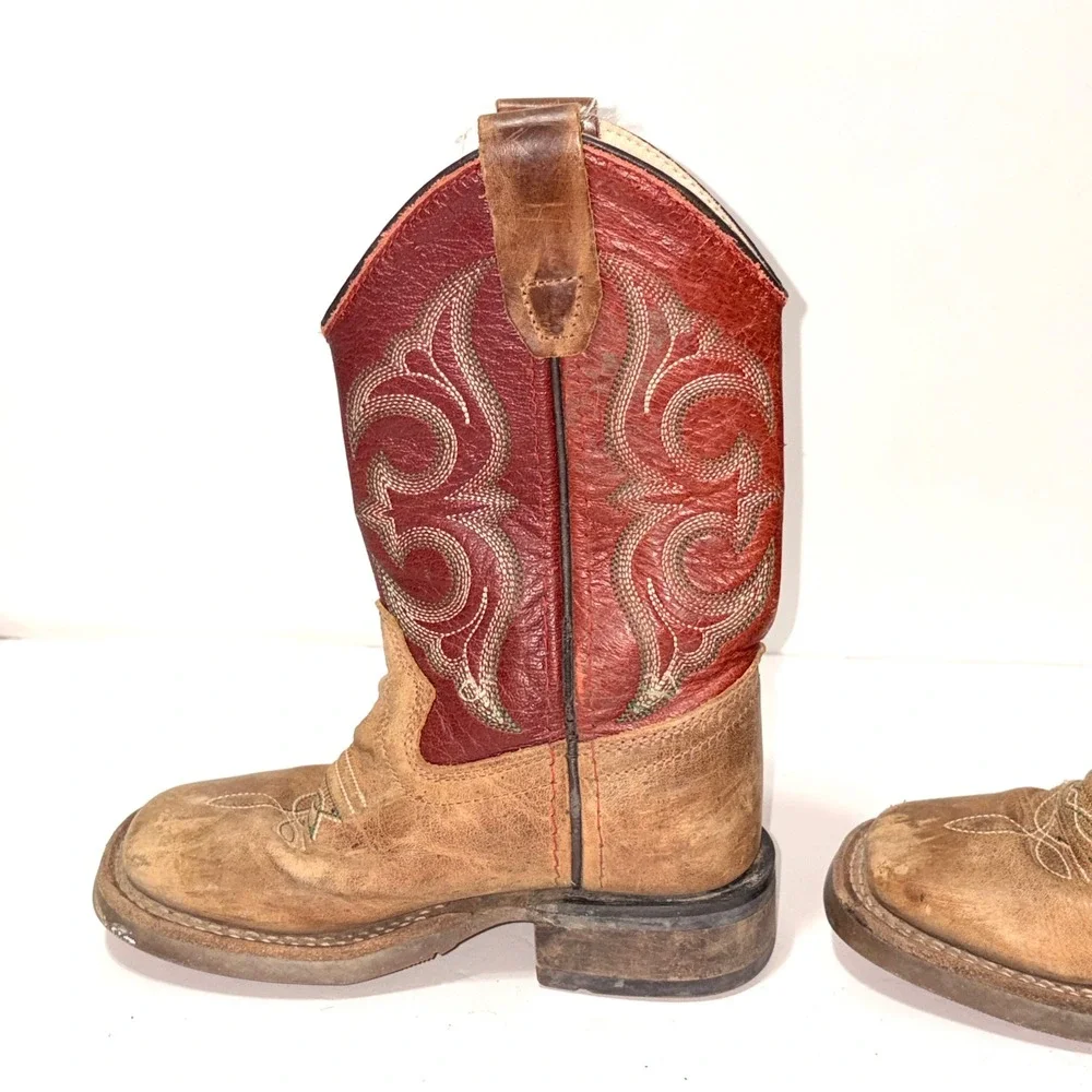 Cody James Burgundy Red Leather Square Toe Cowboy Western Boots Youth SIZE 9 D